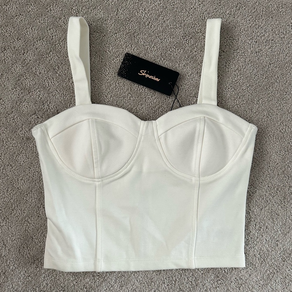 New with Tags Medium Shinestar White Bustier Crop Top